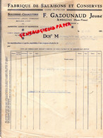 87- AMBAZAC - RARE FACTURE F. GAZOUNAUD JEUNE- FABRIQUE SALAISONS CONSERVES- BOUCHERIE CONSERVERIE-1938 - Alimentos