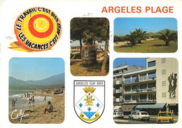 66 Argeles Sur Mer Promenade Plage Centre Ville Blason CPM Vues Cachet 1985 Voiture Auto Simca Renault 4L R5 Immeuble - Argeles Sur Mer