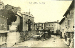 CPA  01 Ain Ars Sur Fromans Entrée Eglise  Commerces Hotel Berger Garage Animée  7/37 - Ars-sur-Formans