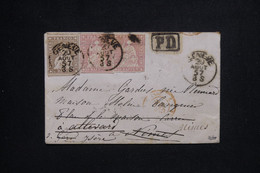 SUISSE - Enveloppe De Genève Pour La France En 1857 Avec Déesse Assise Non Dentelés - L 129254 - Storia Postale