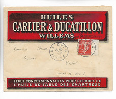 Rare BAISIEUX Nord Perforé C.D. Carlier Et Ducatillon à Willems Sur 10c Semeuse Bord De Feuille Huile Des Chartreux ...G - Brieven En Documenten