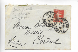 LA FLECHE Sarthe Perforé J.G.(Jean Gonelle) Avocat Sur 10c Semeuse 1914  ....G - Covers & Documents