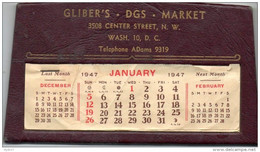 USA 1947 Adverising Calendar Gliber's Market Washington - Small : 1941-60