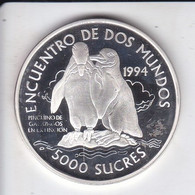 MONEDA DE PLATA DE ECUADOR II SERIE IBEROAMERICANA - ANIMALES EN PELIGRO DE EXTINCION - PINGUINO (PENGUIN) - Ecuador