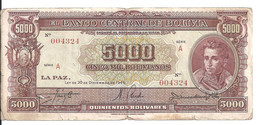 BOLIVIE 5000 BOLIVIANOS L.1945 VF P 145 - Bolivie