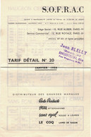 TARIF SOFRAC DISTRIBUTEUR PENTO/FLOID/ LE COQ  JANVIER 1958 (lot 153) - Droguerie & Parfumerie