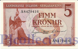 ICELAND 5 KRONUR 1957 PICK 37b UNC - Islanda