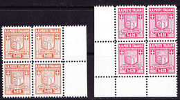 1944 Campione 10 Rp Braun Und 20 Rp Rot Postfrische 4er Blocks, Zähnung 11 1/2, Grosse Löcher - Emissions Locales/autonomes