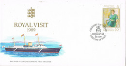 46209. Carta F.D.C. GUERNSEY 1989- Royal Visit Elisabeth II. SHIP, Barco - Guernsey