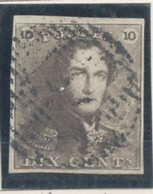 BELGIQUE - COB 1d 10C BRUN SEPIA EPAULETTES MARGE OBLITERE - 1849 Epauletten