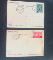 France PAP VIMY 2 Cartes Postales 26/07/1936 Canadian Memorial Oblitérée Vimy - Collections & Lots: Stationery & PAP