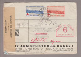 CH 1939-08-30 Basel2 Zensurbrief Nach Accra Goldküste Weitergeleitet Nach Lagos Nigeria - Cartas