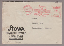 Motiv Uhren 1941-06-18 Pforzheim Auf Brief "Stowa" Walter Storz Uhrenfabrik - Horlogerie