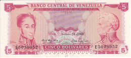 BILLETE DE VENEZUELA DE 5 BOLIVARES DEL AÑO 1968 EN CALIDAD EBC (XF) (BANK NOTE) - Venezuela