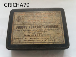 MEDECINE - BOITE METALLIQUE - POUDRE HEMATOETHYROIDINE - CARRION - L. CUNY DOCTEUR EN PHARMACIE - Attrezzature Mediche E Dentistiche