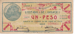 BILLETE DE MEXICO DE 1 PESO DEL ESTADO DE OAXACA DEL 24 DE JUNIO DE 1915   (BANKNOTE) RARO - Mexico