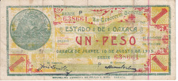 BILLETE DE MEXICO DE 1 PESO DEL ESTADO DE OAXACA DEL 10 DE AGOSTO DE 1915   (BANKNOTE) RARO - Mexico
