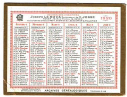 1920 - Mini Calendrier Offert Par Le CABINET DE RECHERCHES D'HERITIERS Joseph LEROUX De Rouen (pli Angle Bas Gauche) - Klein Formaat: 1901-20