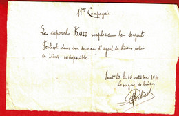 1910 - 11 Eme Compagnie De Saint Lo - Note Pour Changement D'affectation Au Poste D'agent De Liaison - 1914-18