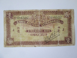 Rare! Macau 50 Avos 1944 Damaged Banknote,see Pictures - Macau