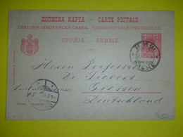 R,Serbia Kingdom,Srbija,10 Para Postal Stationery,Niche Seal,red Stamped Postcard To Germany,Union Postale Universelle - Serbia