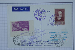 BB14 FRANCE  BELLE CARTE  1938 MEETING LA BAULE  A PORNICHET++VIGNETTE COIN DATé+JEAN MERMOZ++AFFRANCH. PLAISANT - 1927-1959 Storia Postale