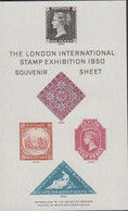 1950. ENGLAND. LONDON INTERNATIONAL STAMP EXHIBITION 1950 SOUVENIR SHEET With ONE PENNY BLACK And Other Ra... - JF432152 - Usados
