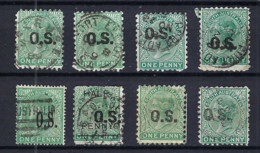 AUSTRALIE DU SUD Service 1870-1900:  Lot D' Obl. Des 1p Et 1/2p Verts, Dent., Surcharges, Obl. Et Nuances Diverses - Oblitérés