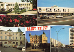 69 Saint Priest Vues Bibliotheque Municipale Hotel De Ville CPM Taxi Taxis Voiture Auto Peugeot 305 Golf Renault 4L - Saint Priest