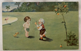 AK DWARFS ZWERGE GNOME  W. SCHEUERMANN A FAIRY TALE- MAY I ? CLOVER, DUCK, APPLE, SNAKE OLD POSTCARD - Scheuermann, Willi