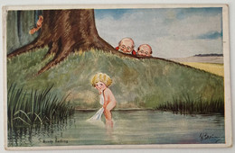 AK DWARFS ZWERGE GNOME  W. SCHEUERMANN A FAIRY TALE- SUSAN BATHING BADEN OLD POSTCARD - Scheuermann, Willi