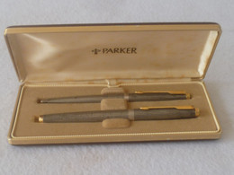 Vintage !   Authentic Parker 75 Sterling Silver Fountain Pen 14K Nib & Ball Point Set (#94) - Stylos