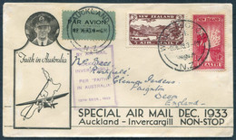 1933 New Zealand "Faith In Australia" (Wellington) Auckland - Invercargill Flight Cover - Poste Aérienne