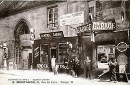 DEPT 95 LOUVRES AGENCE CITROEN E.MONTARON GARAGE CENTRAL TRES BELLE  ANIMATION 9X14 REIMPRESSION DE CARTES ANCIENNES - Louvres