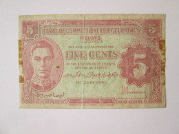 Malaya 5 Cents 1941 Banknote - Malesia
