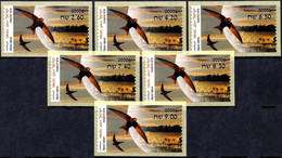 ISRAEL 2022 - Animals In Domestic Areas, The Common Swift - 6 Philatelic Bureau ATM # 001 Labels - MNH - Hirondelles