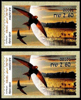 ISRAEL 2022 - Animals In Domestic Areas, The Common Swift - Phil. Bureau ATM # 001 & Jerusalem ATM # 101 Labels - MNH - Swallows
