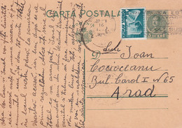 A16549 - POSTAL STATIONERY 1937 STAMP KING MICHAEL STAMP AVIATION SEND TO ARAD - Covers & Documents