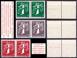 Schweiz Suisse 1939: "Zürich EXPO" 232yR-234yR & 236yR.01-238yR.01 Mi 348y-350y & 352yR-354yR ** MNH (Zu CHF 78.00) - Coil Stamps