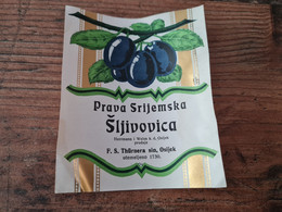 Old Label - Brandy, šljivovica, Around 1920, Croatia, Kingdom Yugoslavia, Osijek, RR - Alcohols & Spirits