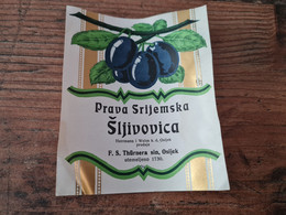 Old Label - Brandy, šljivovica, Around 1920, Croatia, Kingdom Yugoslavia, Osijek, RR - Alcoholen & Sterke Drank