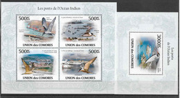 2009 COMORES 1914-17+ BF 252** Oiseaux , Ports Océan Indien - Comoros