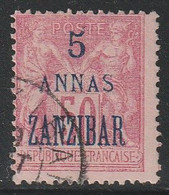 ZANZIBAR - N°28 Obl  (1896-1900) 5a Sur 50c Rose - Used Stamps