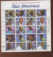 1995. JAZZ MUSICIENS 32c Feuillet De 20tp. MONK, LouisArmstrong, Jerry Rol Morton  Erroll Garner, C.Parker - Unused Stamps
