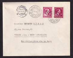 37/448 -- Enveloppe TP Moins 10 % Premier Courrier Belgique-Hollande Par Hélicoptère 1947 - Via LA HAYE - Other & Unclassified