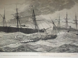 GRAVURE DEMONTRASTION NAVALE DES PUISSANCES EUROPEENNES 1880 - Boats