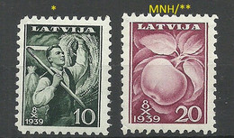 LETTLAND Latvia 1939 Michel 279 - 280 MNH/MH - Latvia