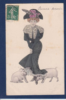 CPA Cochon Femme Avec Cochons Pig Woman Circulé Illustrateur Vienne HL 212 - Women