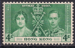 Hong Kong 1937 KGV1 4c Coronation Green MM SG 137 ( K872 ) - Unused Stamps