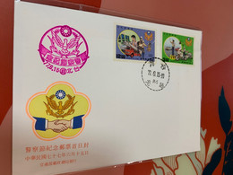 Taiwan Stamp FDC Fire Engine Helicopters Police Motorcycle - Lettres & Documents